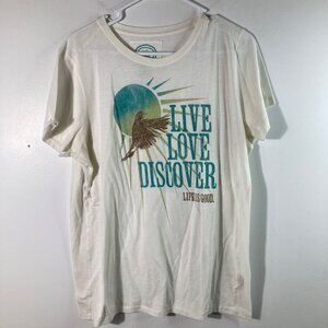 Womens Life Is Good Classic Fit Tee Live Love Discover White Green Brown XL Cott